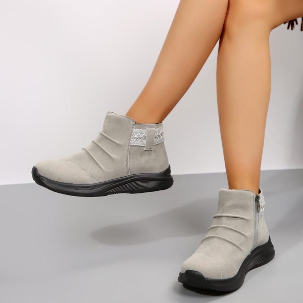 Cross-border Plus Size Pleated Side Zip Short Boots for Women Thick Sole Round Toe Suede Export Martin Boots