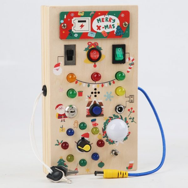 Montessori Busy Board Sensory Toys Wooden with LED Light Switch Control Board Travel Activities Kids Games for 2-4 Years Old