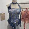 Printed neck hanging flower strapless sleeveless top