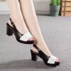 Summer Genuine Leather Roman Sandals for Women with Chunky Heel Color Block High Heel Thick Sole Waterproof Platform Outdoor Slippers