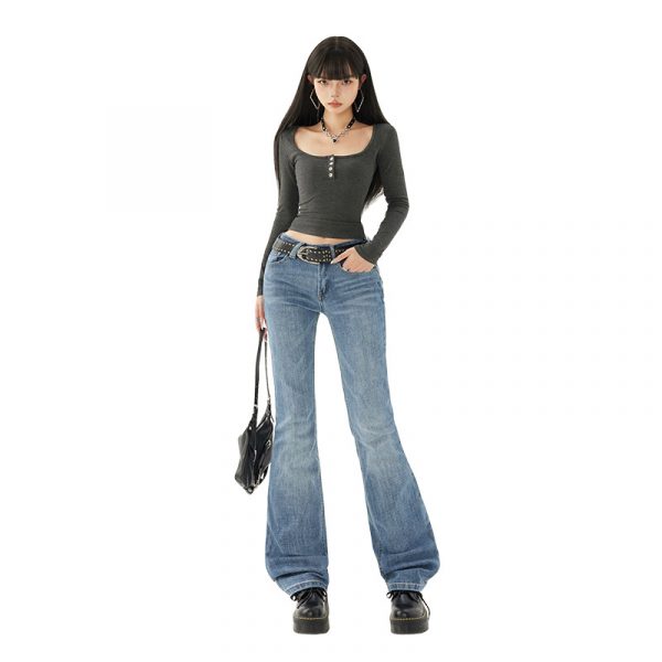 Women's Low-Waist Spicy Girl Flare Pants Slimming Skinny Stretch Denim Trousers