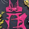 Sexy Hollow-out Splicing Mesh Gathered Body-shaping Underwear Set with Steel Ring