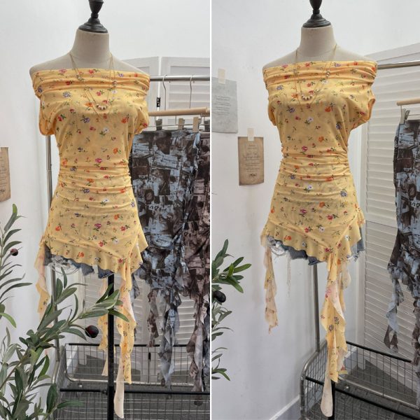 Floral slimming ribbon T-shirt