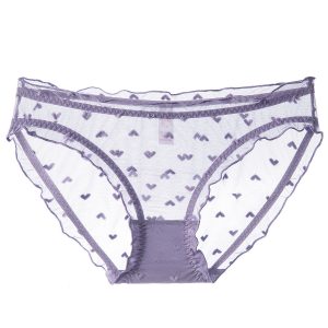 Sexy Women's French Ultra-thin Transparent Mesh Lace Underwear with Pure Cotton Crotch, Butt-lifting Low Waist Triangle Pants