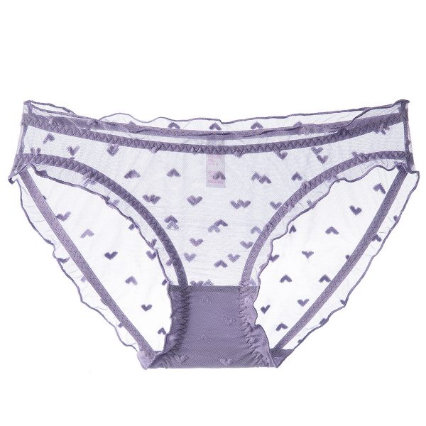 Sexy Women's French Ultra-thin Transparent Mesh Lace Underwear with Pure Cotton Crotch, Butt-lifting Low Waist Triangle Pants