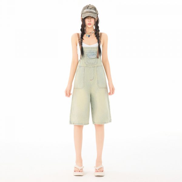 Women's Denim Overalls Summer Strap Design Loose  Age-Reducing Wide-Leg Pants