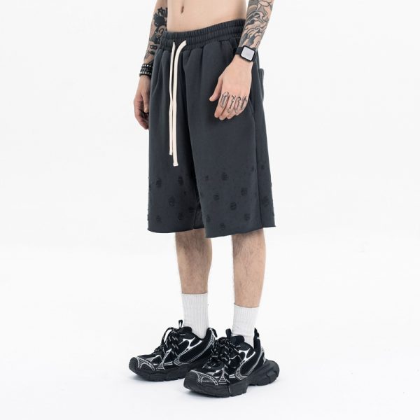 Men's Clothing Spring Solid Color Hole Heavyweight Sports Shorts Casual