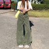 Women's Light Green Wide-Leg Jeans Washed High-Waist Loose Straight Long Pants