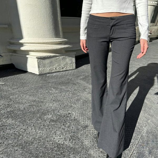 Street style striped contrasting micro flared casual pants