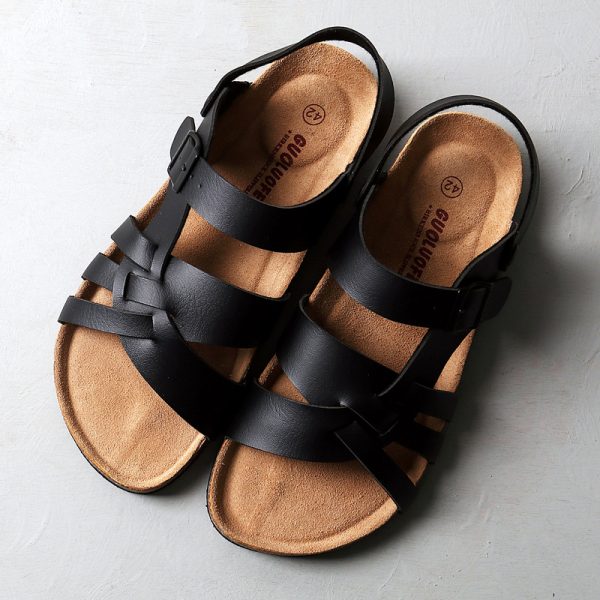 Cork Sandals Men Hollow Two-Way Men Summer Large Size Flat Sandals Beach Shoes
