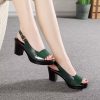 Summer Genuine Leather Roman Sandals for Women with Chunky Heel Color Block High Heel Thick Sole Waterproof Platform Outdoor Slippers