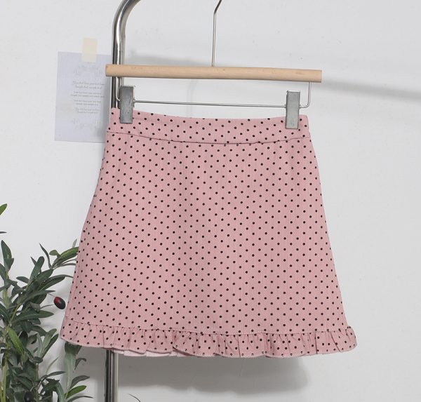 Black fungus edge polka dot skirt for women