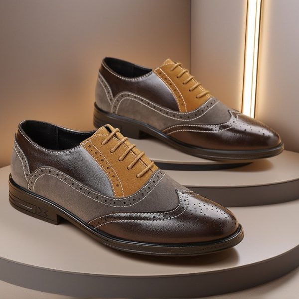 Men's Leather Shoes Breathable Color-Block Large Size Shoes