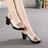 Summer Genuine Leather Roman Sandals for Women with Chunky Heel Color Block High Heel Thick Sole Waterproof Platform Outdoor Slippers