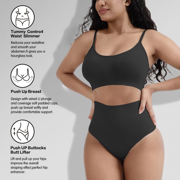 Thong Belly Control Underwear Set with Bra Large U-Shape