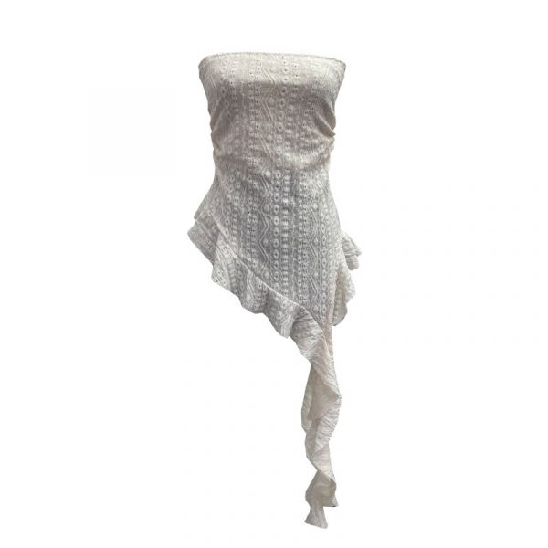 Lace strapless irregular ruffled ribbon sleeveless top