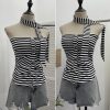 One shoulder strapless striped contrasting ribbon buckle pullover short vest