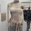 Printed neck hanging flower strapless sleeveless top