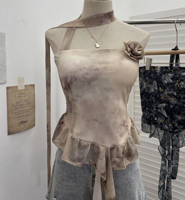 Printed neck hanging flower strapless sleeveless top