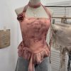 Printed neck hanging flower strapless sleeveless top