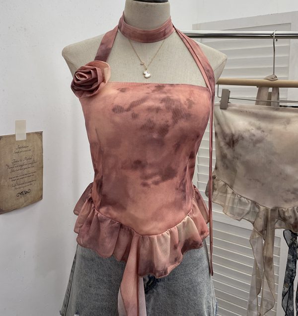 Printed neck hanging flower strapless sleeveless top