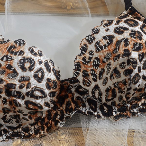 Sexy Leopard Print Pure Desire Style Thin Underwear Large Chest Minimizer Push-Up Bra and Thong Set