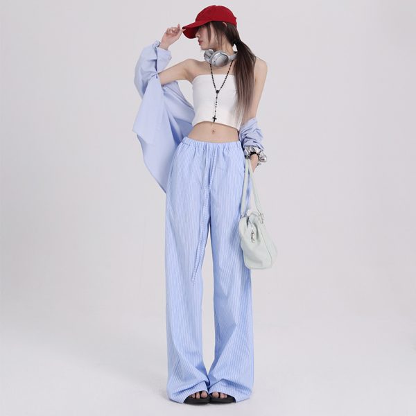 Women's Pants Pure and Sweet Striped Casual Trousers Summer Loose-Fit Wide-Leg Pants