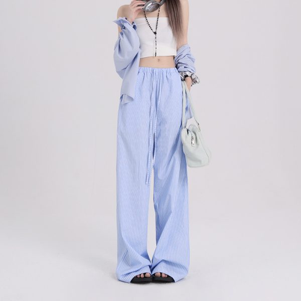 Women's Pants Pure and Sweet Striped Casual Trousers Summer Loose-Fit Wide-Leg Pants