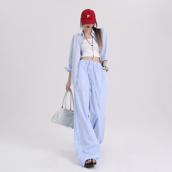 Women's Pants Pure and Sweet Striped Casual Trousers Summer Loose-Fit Wide-Leg Pants