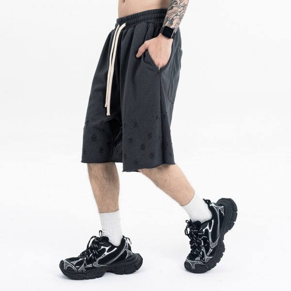 Men's Clothing Spring Solid Color Hole Heavyweight Sports Shorts Casual