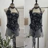 Printed neck hanging flower strapless sleeveless top