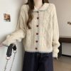 Style Temperament Heart Buckle Peter Pan Collar Knitted Cardigan Women Loose Cute Wind Sweater Jacket