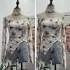 Butterfly neck hanging long sleeved T-shirt top