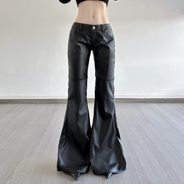 Autumn and winter PU leather micro flared pants