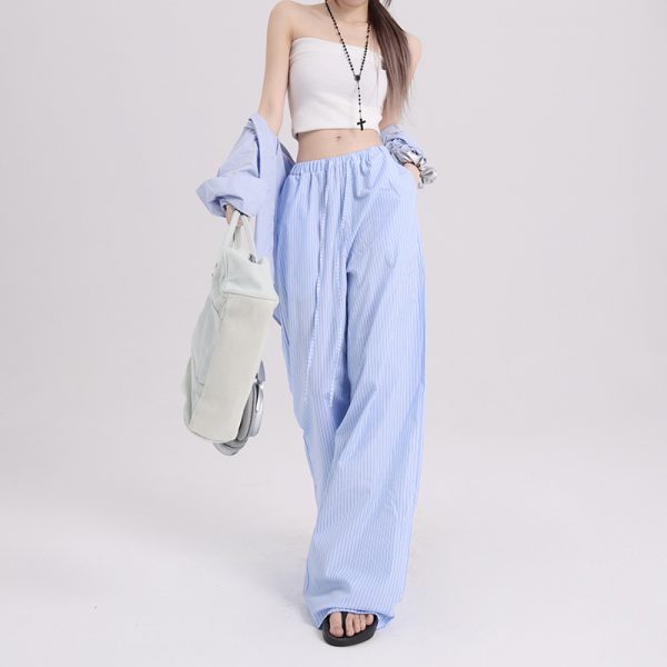Women's Pants Pure and Sweet Striped Casual Trousers Summer Loose-Fit Wide-Leg Pants