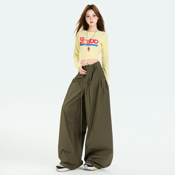 Women's Pants Casual Sports Trousers with Drawstring Pockets and Wide Leg Design