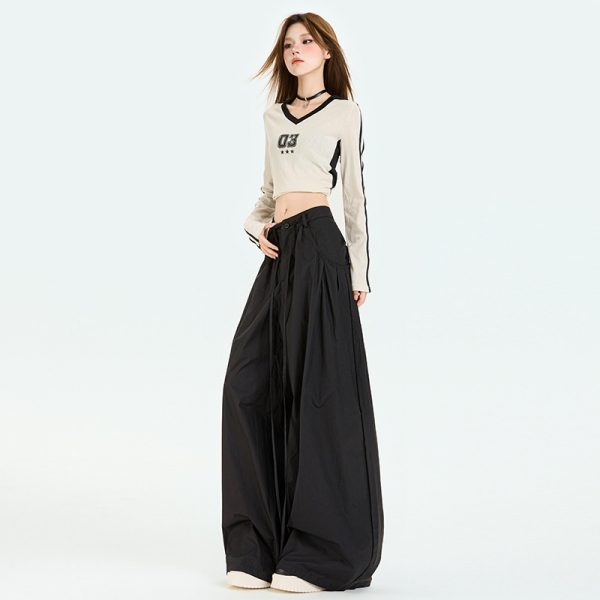 Women's Pants Casual Sports Trousers with Drawstring Pockets and Wide Leg Design