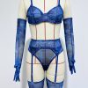 Cross-border  Sexy Underwear Five-piece Set with Gloves, Stockings, Tie-dye Design, Colorful Design, Erotic Underwear Set