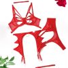 Sexy Hollow-out Splicing Mesh Gathered Body-shaping Underwear Set with Steel Ring