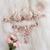 Monet Garden Oil Painting Floral Lace Eyelash Hem Underwear Sexy Hollow Comfortable Gathered Bra Set