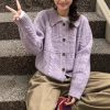 Retro Cable Knit Collar Cardigan Women's Loose Fit Versatile Lazy Style Sweater Jacket
