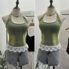 Lace patchwork neck hanging sleeveless top
