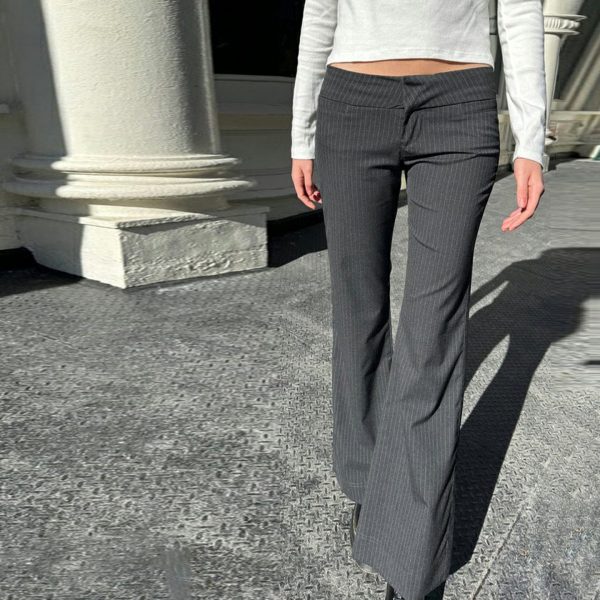 Street style striped contrasting micro flared casual pants