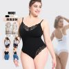 Plus Size Lace Thong Open Crotch Abdominal Support Bodysuit Strap Shapewear Underwear