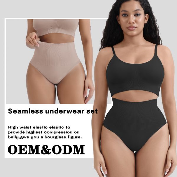 Thong Belly Control Underwear Set with Bra Large U-Shape