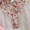 Monet Garden Oil Painting Floral Lace Eyelash Hem Underwear Sexy Hollow Comfortable Gathered Bra Set