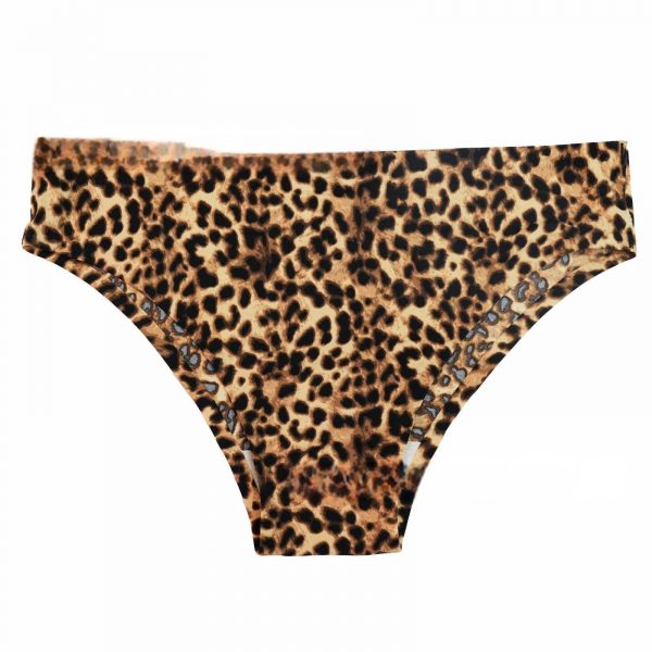 Foreign Trade  Ice Silk Underwear Cotton Crotch Low Waist Leopard Print Sexy Plus Size Seamless One-Piece Sports Fitness Briefs