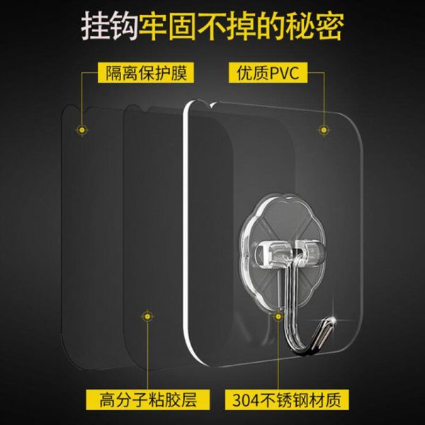 Transparent, No-Drilling Hook (6*6 Acrylic Buckle), Scratch-Free, Strong Adhesive Hook For Bathroom, Living Room, Wall-Mounted Door And Rear Clothes, Self-Adhesive Hook For Clothes And Hats