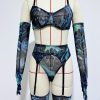 Cross-border  Sexy Underwear Five-piece Set with Gloves, Stockings, Tie-dye Design, Colorful Design, Erotic Underwear Set