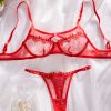 Sexy Embroidered Splicing Hollow Design Sexy Underwear Two Piece Set